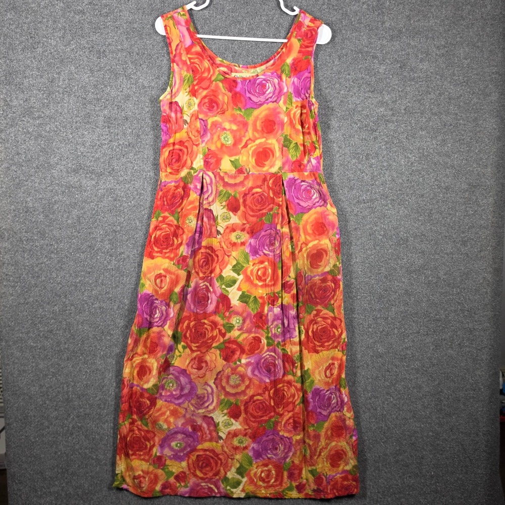 Vintage Jams World Dress Womens Small Watercolor Rosebud Rayon Hawaii USA Made